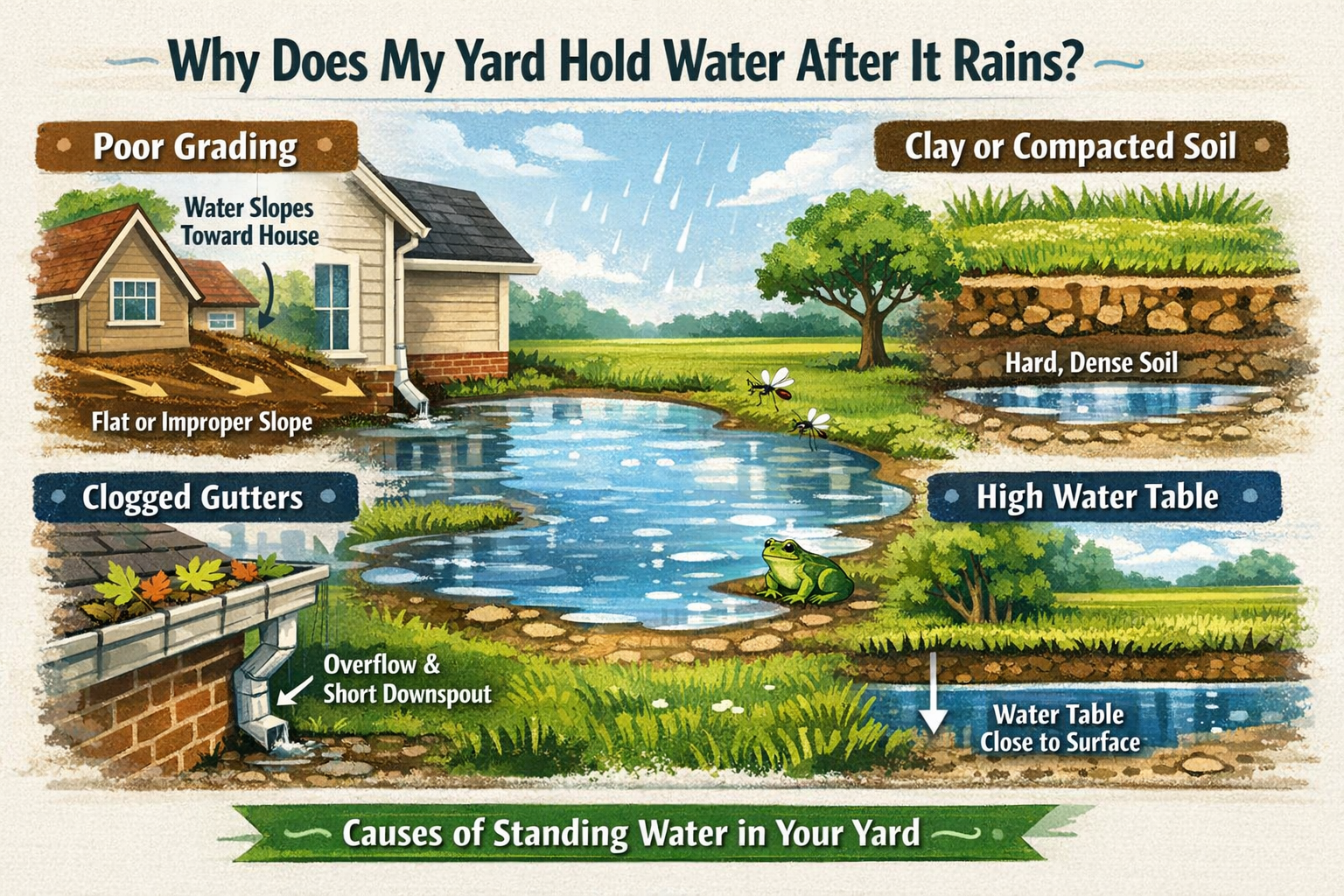 Why Does My Yard Hold Water After It Rains? | Common Causes & Fixes